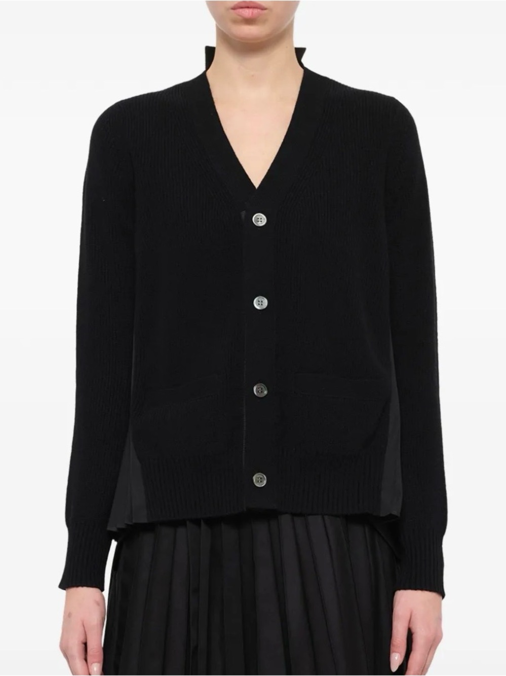 NWT $690 Sacai Pleated Back Rib-Knit Cardigan Size 2
